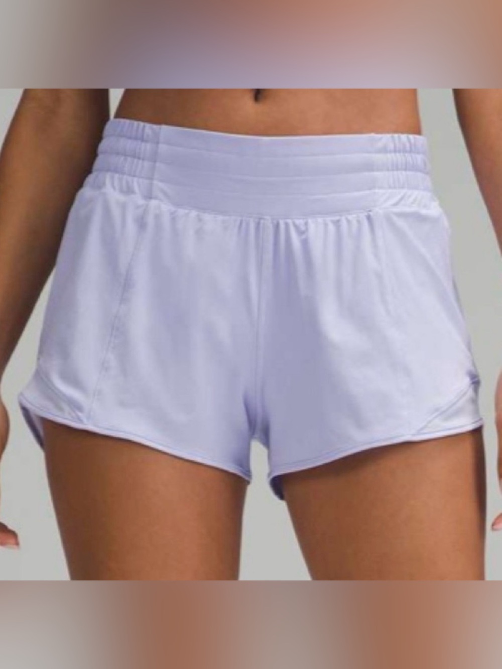 lululemon athletica women’s hotty hot high rise 2.5 Shorts in color: lilac smoke